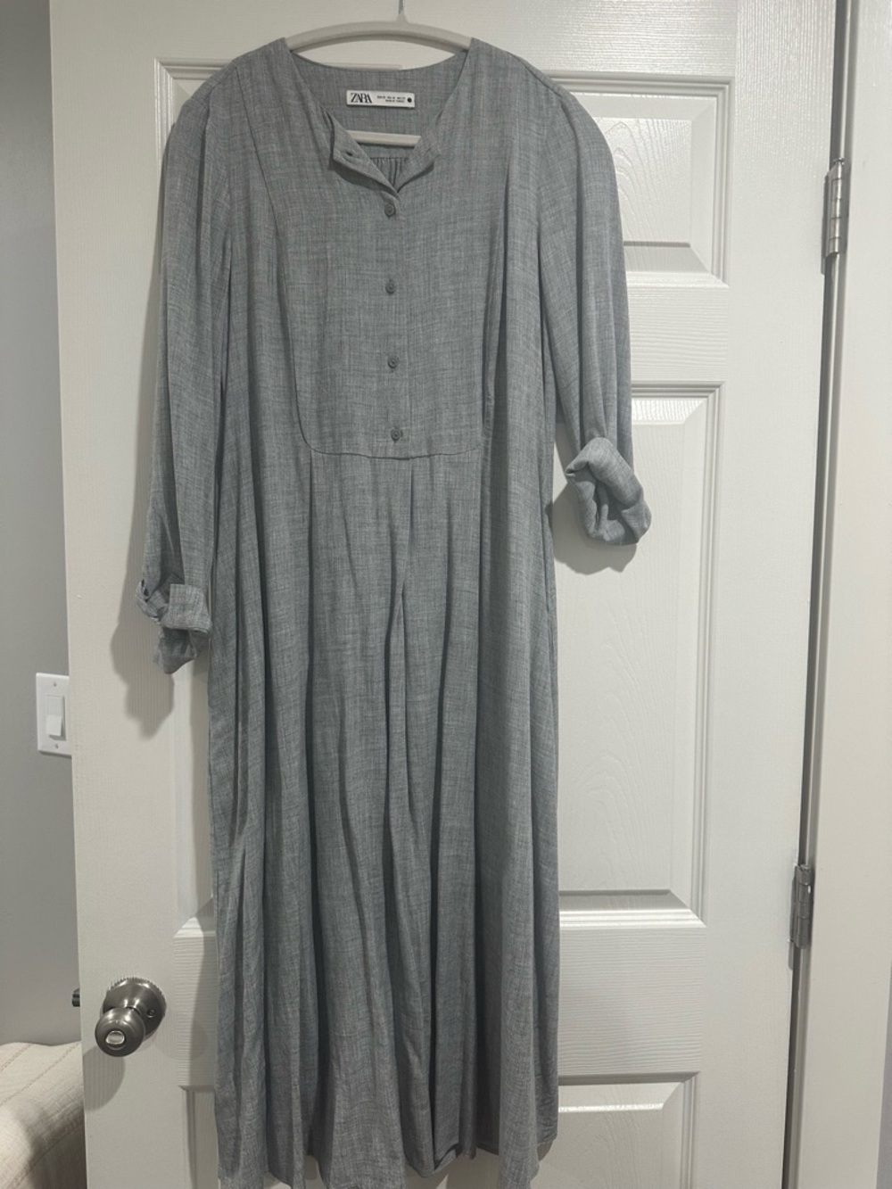 Zara Light Grey Button-Front Maxi Dress